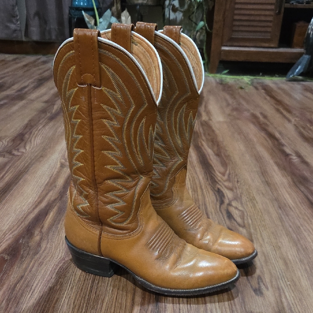 Vintage Western Nocona Tan Leather Cowboy Boots